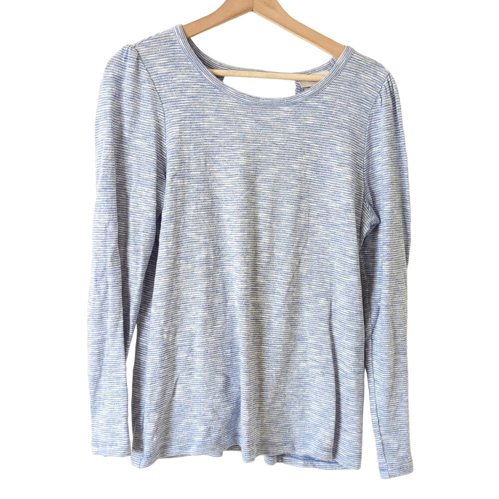 Ann Taylor LOFT Faux Wrap Back Oversize Top‎ Small Long Sleeve Boxy Lounge Blue